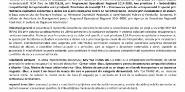 ANUNŢ PRIVIND FINALIZAREA PROIECTULUI „CONSOLIDAREA POZIȚIEI PE PIAȚĂ A SOCIETĂȚII MIV YLA TRANS SRL PRIN COLECTAREA SELECTIVĂ, RECUPERAREA ȘI RECICLAREA DEȘEURILOR”